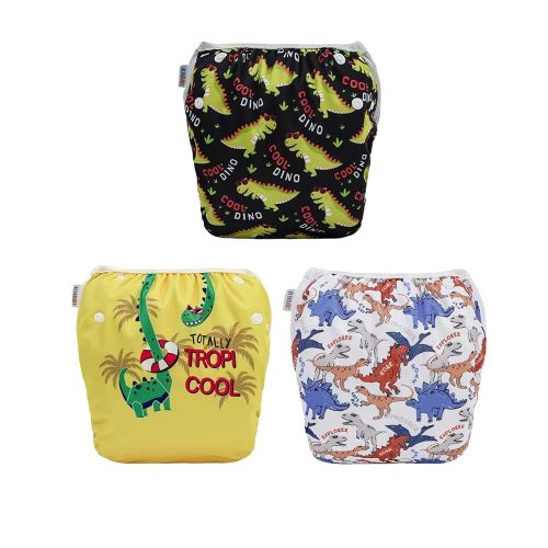 ALVABABY Swim Diapers 3pcs Baby & Toddler Snap One Size Reusable Adjustable Baby Boys' Swim Diapers for Swimming Lessons 3SWY61A