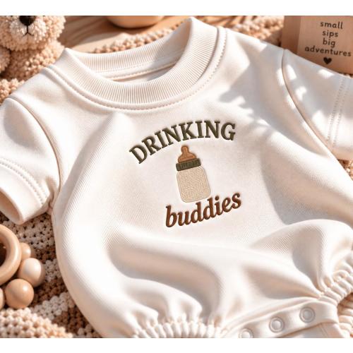Drinking Buddies Embroidered Romper, Funny Dad Baby Outfit, Baby Bottle Romper, New Dad Gift, Father Baby Gift, Baby Shower Gift