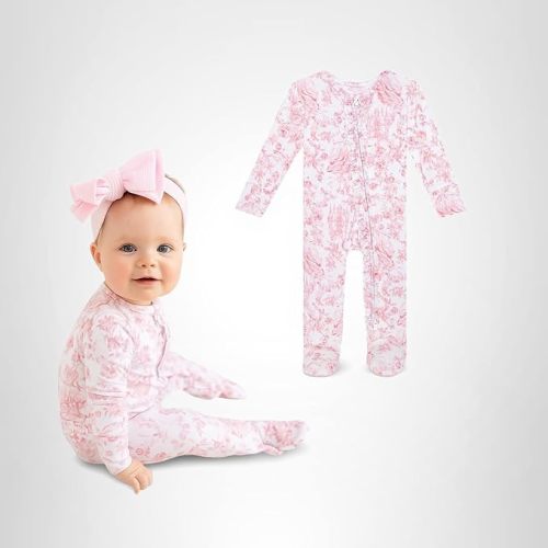 Posh Peanut Footie Pajamas for Baby Girls – Sleepers in Ultra-Soft Viscose from Bamboo with 2-Way Zipper & Ruffle Trim