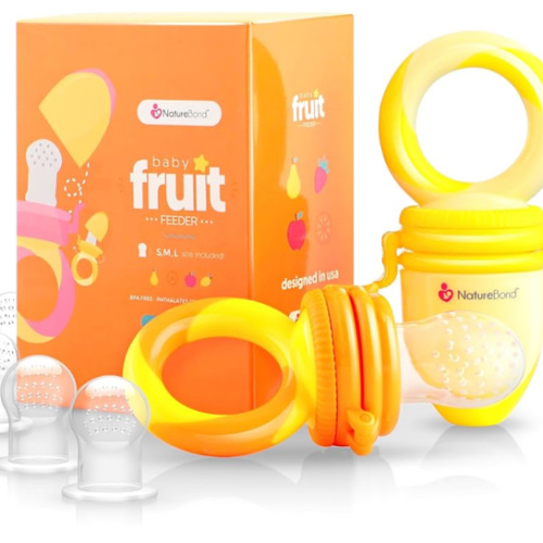 NatureBond Baby Food Feeder/Fruit Feeder Pacifier Nibbler (2 Pack) - Infant Teething Toy Teether Weaning in Appetizing Colors | + Additional Silicone Sacs
