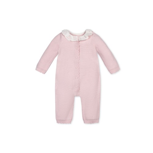 Organic Ruffle Collar Button Front Sweater Romper, 0-3M