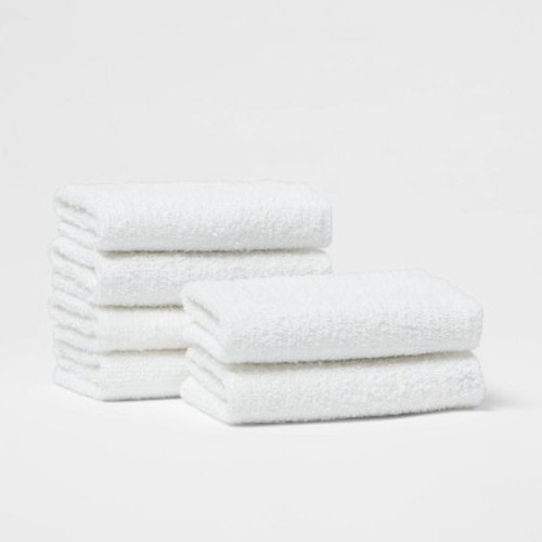 6pk Washcloth Set White - Room Essentials™: Lightweight Cotton-Poly Blend, Terry Construction, Machine Washable