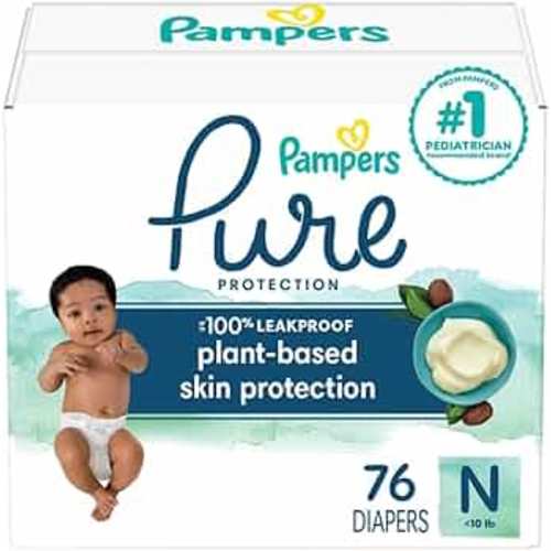 Pampers Pure Protection Diapers Newborn - Size 0, 76 Count, Hypoallergenic Premium Disposable Baby Diapers