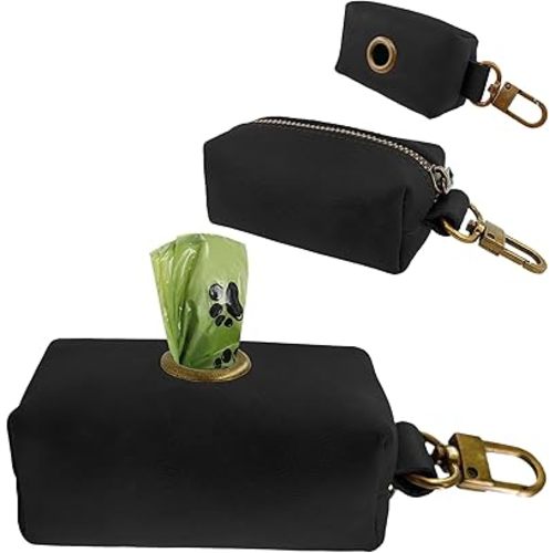 HIFA Genuine Leather Dog Leash Holder, Holder for Leashes - Soft Touch Rustic Brown Leather, Metal Clips and Easy Access to Pet Waste Dispenser- Dispenser for Outdoor Puppy Walking