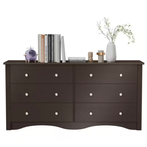 47.2 in. Curved Base 6-Drawer MDF Dresser with Metal Knobs, Chocolate Brown