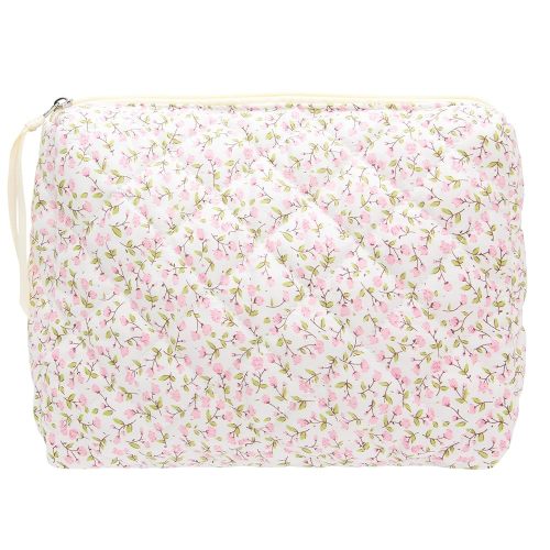 Quilted Makeup Bag Large Travel Zipper Soft Cosmetic Pouch for Women Girls Make Up,Floral Pink