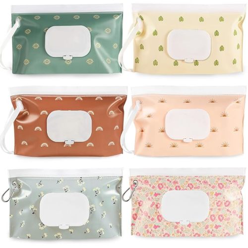 FEBSNOW 6 Pack Baby Wipes Dispenser, Portable Refillable EVA Wipe Holder