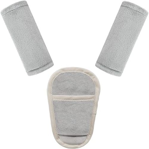 Car Seat Straps Pads for Baby Boys 3 Pieces,Super Soft Car Seat Strap Covers Kids,Man Fai Sky Infant Carseat Shoulder Pading, Hip Support for All Car Seats, Pushchair, Stroller(Grey)