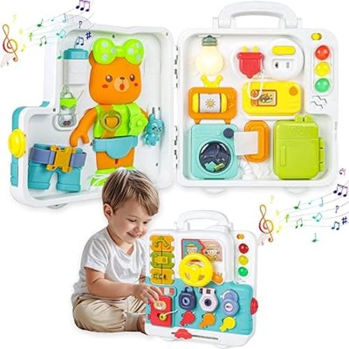 Busy Board for 3 Year Old, Early Educational Learning Toys for Toddlers 2-3, Toddler Busy Board Travel for 24 Month Age, Fine Motor Skills Toys for 2 Year Old, 2st Birthday Gifts Boy