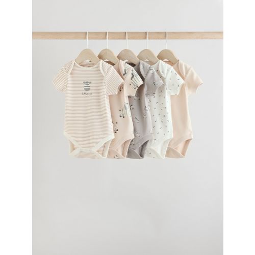 Grey Zebra Baby Short Sleeve Bodysuits 100% Cotton 5 Pack