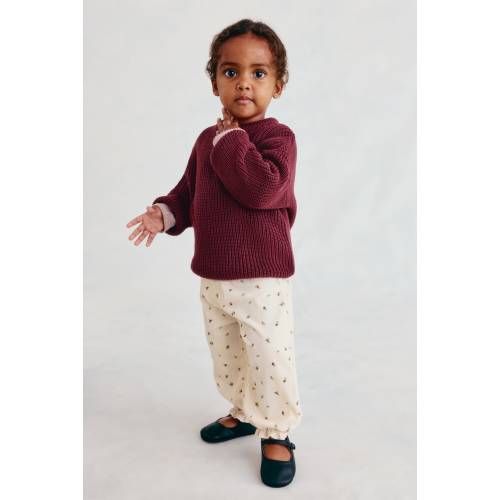 Size: 1-2mo - Light Beige/Floral PATTERNED CORDUROY PANTS