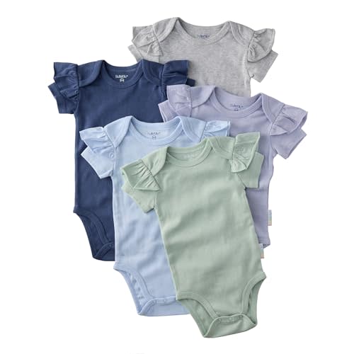 Baby Girls' Rory 5-pack Short Sleeve Ruffle Shoulder Bodysuits 100% Organic Cotton for Baby Girls
