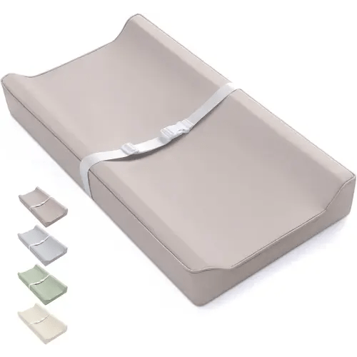 Blissful Diary Vegan Leather Baby Changing Pad with Waterproof & Wipe-Clean PU Cover, Standard Size Cozy Diaper Changing Pad for Dresser and Table, Taupe