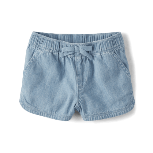Baby And Toddler Girls Chambray Pull On Shorts - Blue