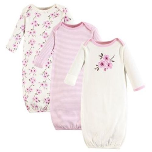 Touched by Nature Baby Girl Organic Cotton Long-Sleeve Gowns 3pk, Cherry Blossom, 0-6 Months