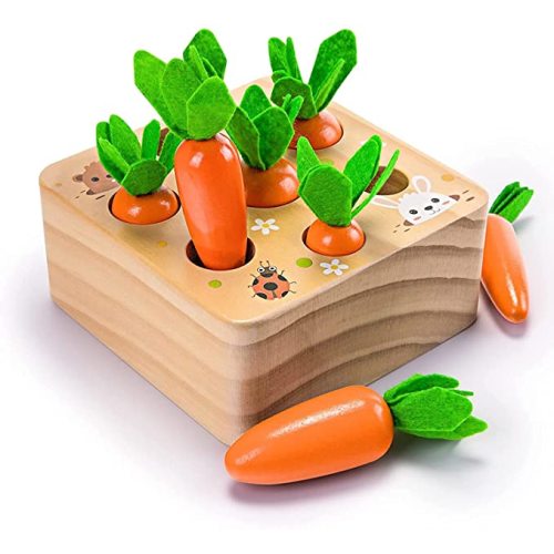 Amazon.com: Wooden Toys for 1 2 3 Years Old Boys and Girls Montessori Size Sorting & Counting Puzzle Game Carrots Harvest Developmental Gifts for Fine Motor Skill : Toys & Games
