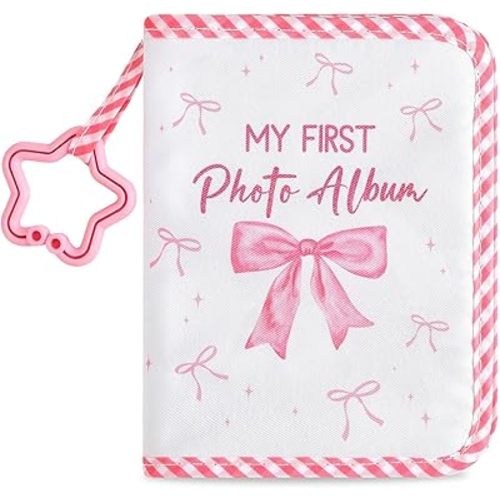 Baby's My First Family Album Soft Photo Cloth Book Pink Bow My First Book of Photos Coquette Bow Baby Memory Album Gift Holds 4x6 Pictures for Babies Newborn Toddler & Kids Baby Shower
