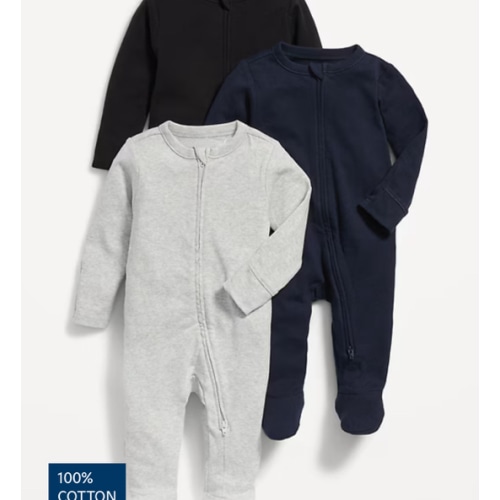 Unisex 3-Pack Sleep & Play 2-Way-Zip Footed One-Piece for Baby