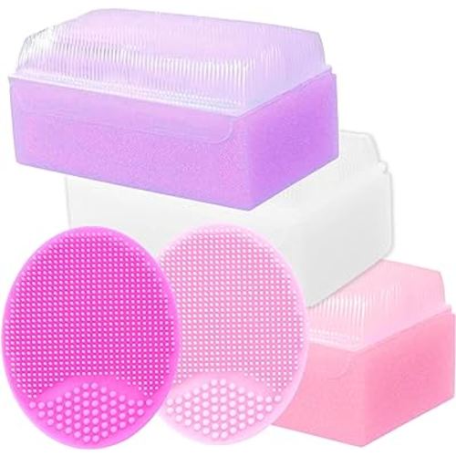 Cradle Cap Brush and Sponge Set for Baby - Bath Essentials for Newborns | Treatment Comb | Baby Bath Sponges (5-Pack Pink)