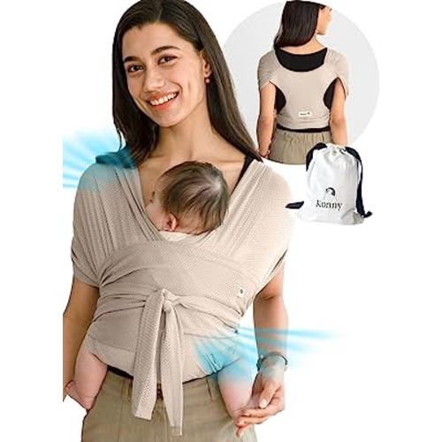Konny Baby Carrier Flex AirMesh Premium Material - Adjustable Summer, Easy to Wear, Baby Wrap Carrier, Perfect for Newborn Babies Essentials up to 44 lbs, (XS-XL) - Beige