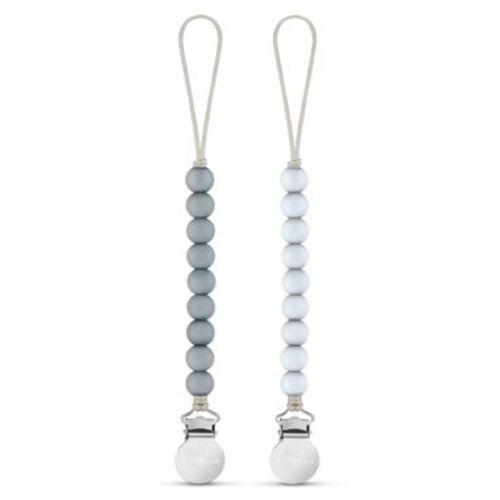 Bleu La La Beaded Pacifier Clip Holder for Baby Boys and Girls - Ash Blue + Sky Blue, 2 Pack