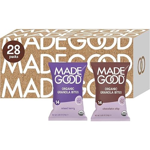 MadeGood Granola Bites Chocolate Chip & Mixed Berry Variety Pack (28 Count) Gluten Free and Organic Snacks