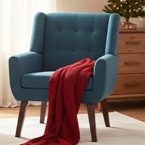 HUIMO Accent Chair for Living Room,Upholstered Button Fabic Armchair Chair Orange