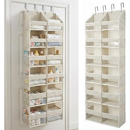 HOMELUX THEORY UPGRADED 6 Tiers Over The Door Organizer Hanging - 100D EXTRA THICK & 50lbs HUGE CAPACITY, 12 Side Mesh Pockets Over The Door Shoe Organizer, Hanging Closet Organizer (Ivory, XL)