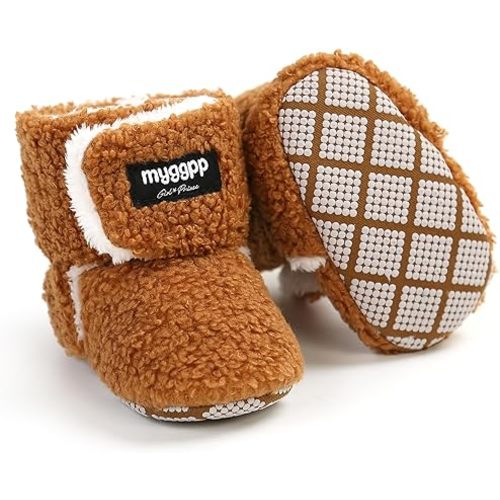 Chaussons chauds en polaire pour bébé nouveau-né - Bottes d'hiver confortables - Chaussures de berceau pour bébé - Avec fond antidérapant - 0 à 18 mois