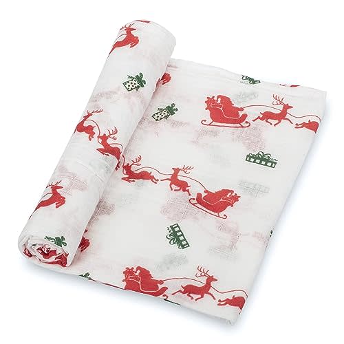 LollyBanks Baby Blanket, 100% Cotton Cozy Muslin Swaddle Blankets for Boys and Girls, 47 x 47 Inches Newborn Blanket, Soft and Breathable Receiving Blankets, Baby Essentials, Registry (Reindeer Print)