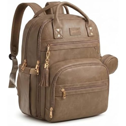 ROSEGIN Premium Vegan Leather Diaper Bag Backpack with Waterproof Changing Pad, Reinforced Zippers & Odor-Free, 20 Pockets Pro Organizer, Fits 15.6" Laptop, Stroller Straps, Baby Bag for Mom, Taupe