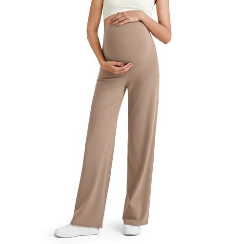G4Free BareFeel Maternity Dress Yoga Pants Over The Belly Stretchy Work Slack Pregnancy Wide Leg Lounge Trousers