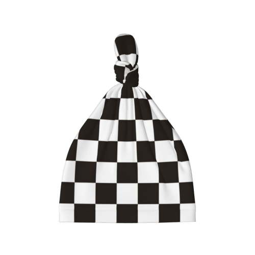 Sikiie Black and White Checkerboard Baby Newborn Hats, Infant Knotted Baby Hat, Beanie Top Knot Caps for Baby Boys Girls