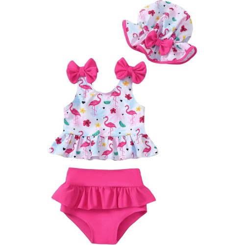 Mioglrie Baby Infant Swimsuit Girl Toddler Bathing Suit Girl Summer Beach Bikini Tankini Swimwear Hat 3-24 Months 2t-5t
