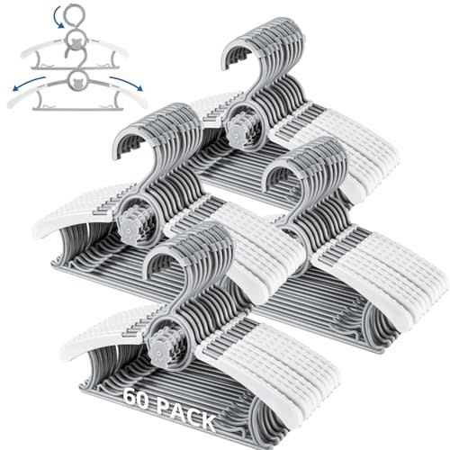 Baby Hangers for Closet Adjustable, Extendable & Stackable Kids Hangers, 11~14inch Non-Slip Plastic Kid Hangeres, Toddler Hangeres for Infant Baby Toddler Children Nursery Teen, Gray, Pack of 60