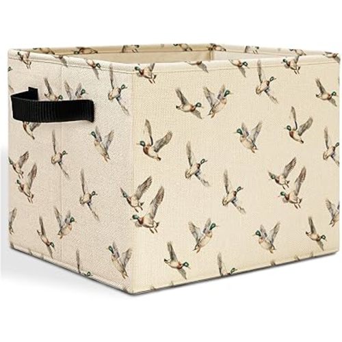 Rustic Mallard Duck Storage Bins Box with Handles, Mallard Duck Nursery Decor, Farmhouse Ducks Laundry Basket Hamper Collapsible Clothes Toys Organizer for Kids Boys Bedroom Bathroom
