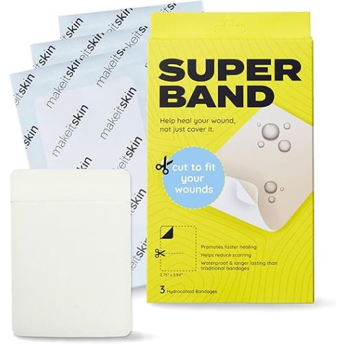 SUPERBAND Premium Hydrocolloid Bandages HSA FSA Eligble Waterproof Wound Dressing by MakeItSkin | Thin, Fast Healing, Scar Reducing for Scratches, Cuts, Burns, Blisters, Fissures, Road Rashes