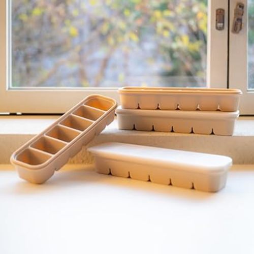 Silicone Freezer Tray, Made in Korea, Meal Prep, Freeze Food Storage Cubes Trays with Lids for Purees, Soups, Solid Food Fruit Vegitable Brastmilk, Easy and Safe (Creme Brulee, 6 Cube)