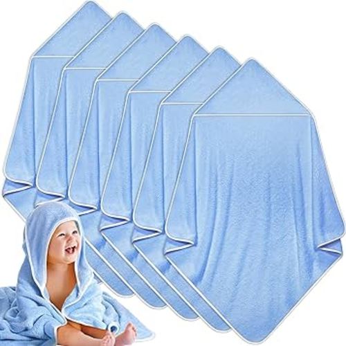 Chumia 6 Pack Baby Bath Towel Coral Fleece Soft Absorbent Newborn Hooded Towel for Kid 30 x 30 Inch Toddler Bath Blanket for Babies Infant Shower Gift(Blue)