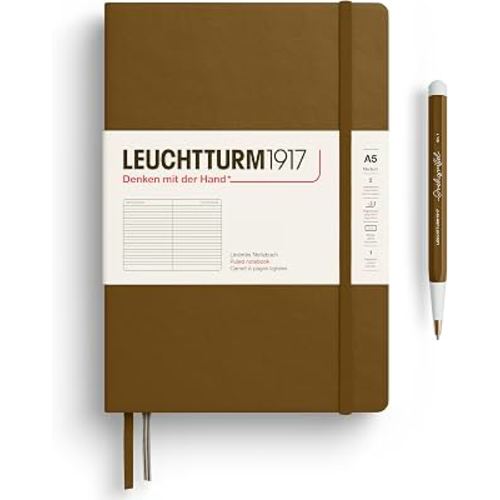 LEUCHTTURM1917 - Notebook Hardcover Medium A5-251 Numbered Pages for Writing and Journaling - Thinking Ahead (Dotted Paper, Spice Brown)