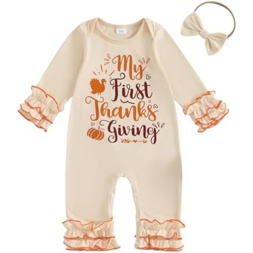 My First Thanksgiving Baby Girl Outfit Cute Newborn Girls Ruffles Turkey Romper Jumpsuit 3 6 12 18 Months