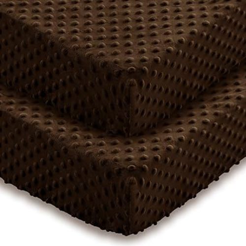 Entisn Baby Crib Sheets 2 Pack, 28 x 52 Inch Minky Dot Fitted Crib Mattress Sheet for Boys and Girls, Soft and Warm Fleece Nursery Bedding for Standard Toddler Bed Mattresses (Chocolate Brown)