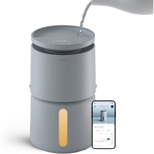 BLUEAIR Room Humidifier - DreamWell - 72Hr Top-Fill Mist-Free InvisibleMist Technology Aroma Stone for Essential Oils and Soothing Mood Lighting - Quiet Operation for Bedroom and Home Use, Grey