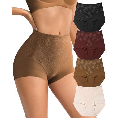 High Waisted Underwear for Women Seamless Postpartum Underwear No Show Lace Maternity Panties Breathable Briefs 4 Pack