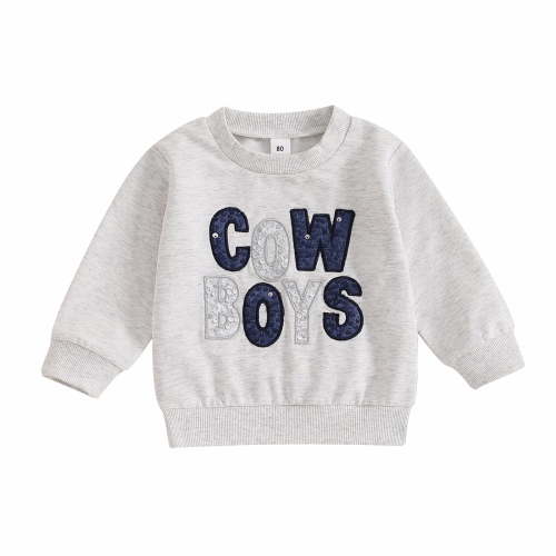 Elippeo Kids Boys Sweatshirt 6 12 18 24 Months 3 4 5 Years Long Sleeve Crew Neck Embroidery Letters Sequined Hoodie Pullover Tops