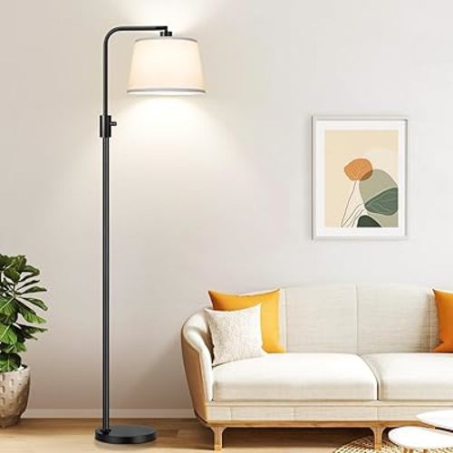 【Upgraded】 Dimmable Floor Lamp, 1000 Lumens LED Edison Bulb Included, Arc Black Floor Lamps for Living Room Modern Standing Lamp with White Shade, Tall Lamps for Living Room Bedroom Office Dining Room