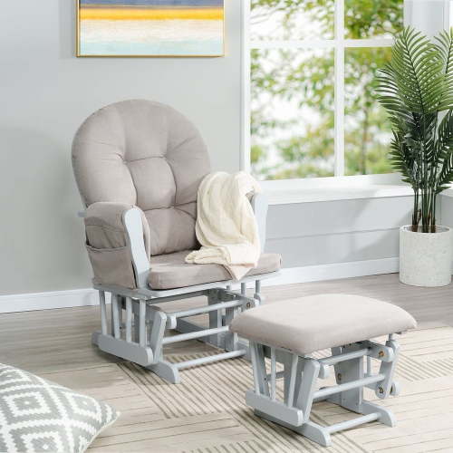 Brisbane Nursery Glider & Ottoman Sets, Glider Recliner Nursery Rocking Chair, Nursery Glider Rocker with Ottoman, Reclining Gliders & Chairs for Breastfeeding, Reading, Napping -Light Gray/Light Gray