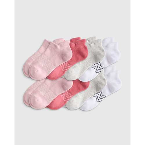 Kids Organic Cotton Ankle Socks 8-Pack - Kid in Pink/White Multi