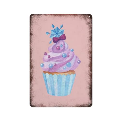 Cupcake Wall Art, Girl's Bedroom Decor, Pastel Cupcake, Watercolour Dessert Wall Art,Minimalist Kitchen Bedroom Wall Decor Outdoor Shower Room Restaurant Cafes Bars Signs for Yard Fence 8 * 12inch