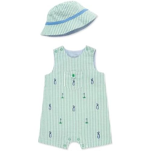 Little Me 2-piece Seersucker Sunsuit Swim and Hat Set